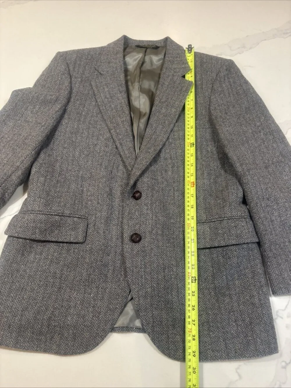 Vintage MW Gray Herringbone 100% Wool Blazer Sport Coat Mens 40R USA Tweed